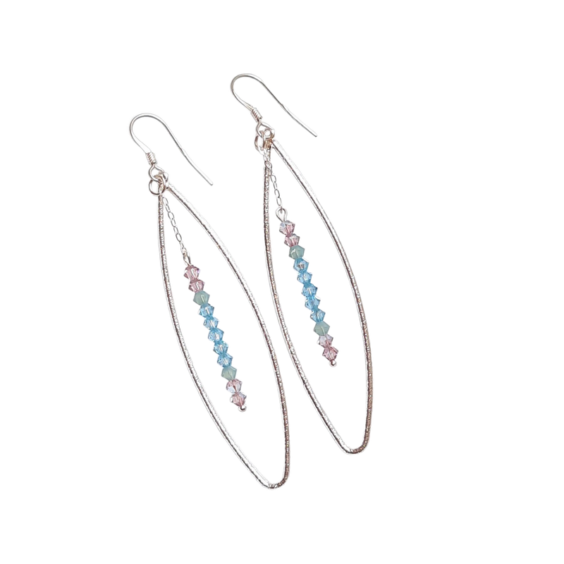 Elliptical Long Earrings with Crystals