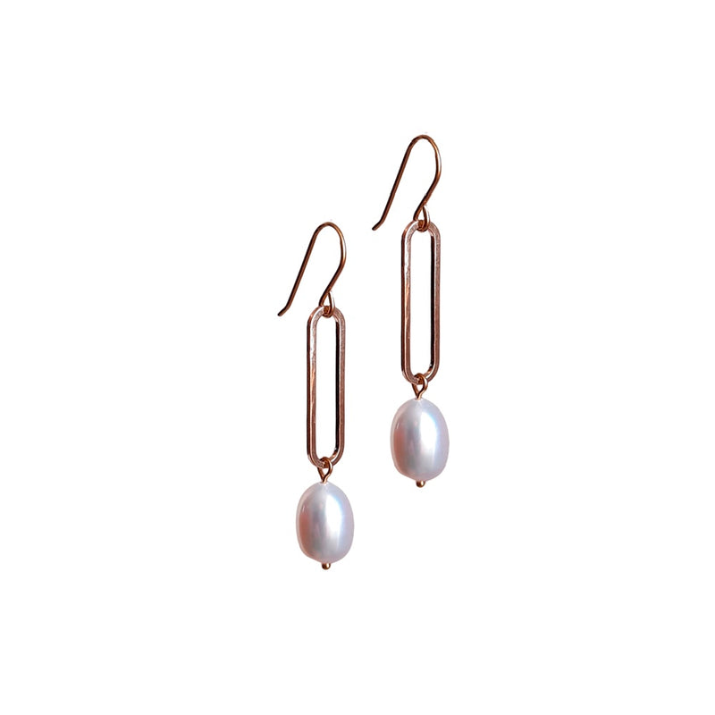 Art Deco Rectangle Drop Earrings, with Natural Pearl