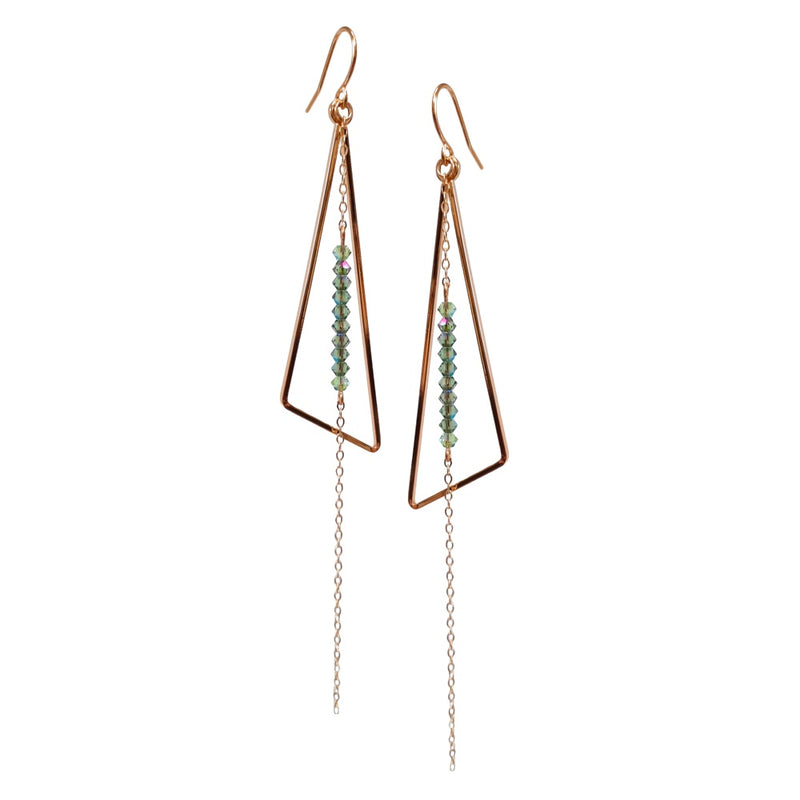 Triangle Dangle Earrings, with chain drop.