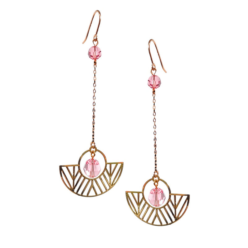 Art Deco Pink Crystal Earrings, Long.