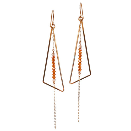 Triangle Dangle Earrings, with chain drop.