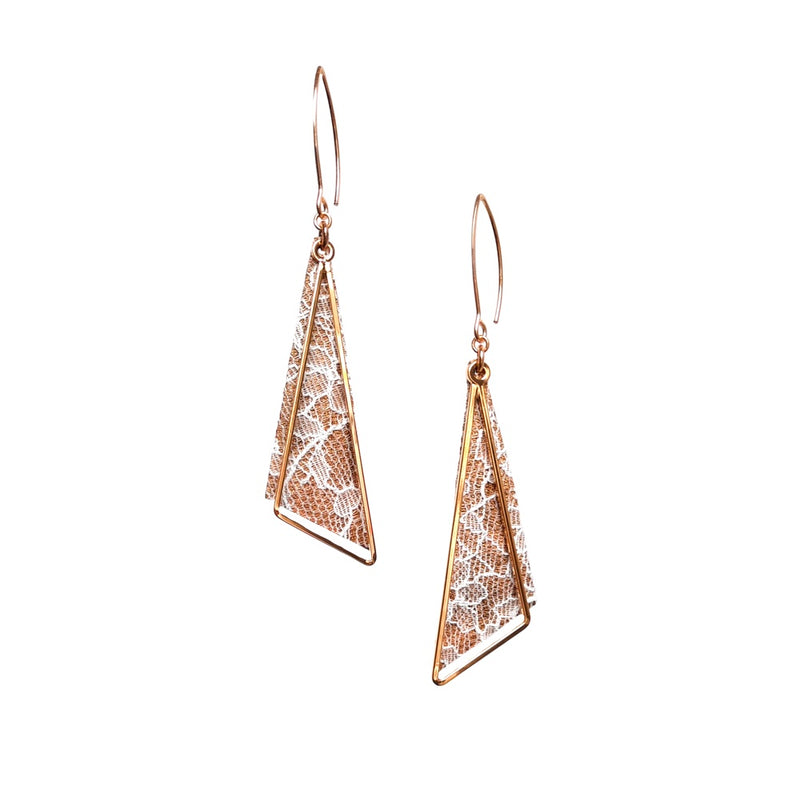 Leather & Lace Triangle Drop Earrings