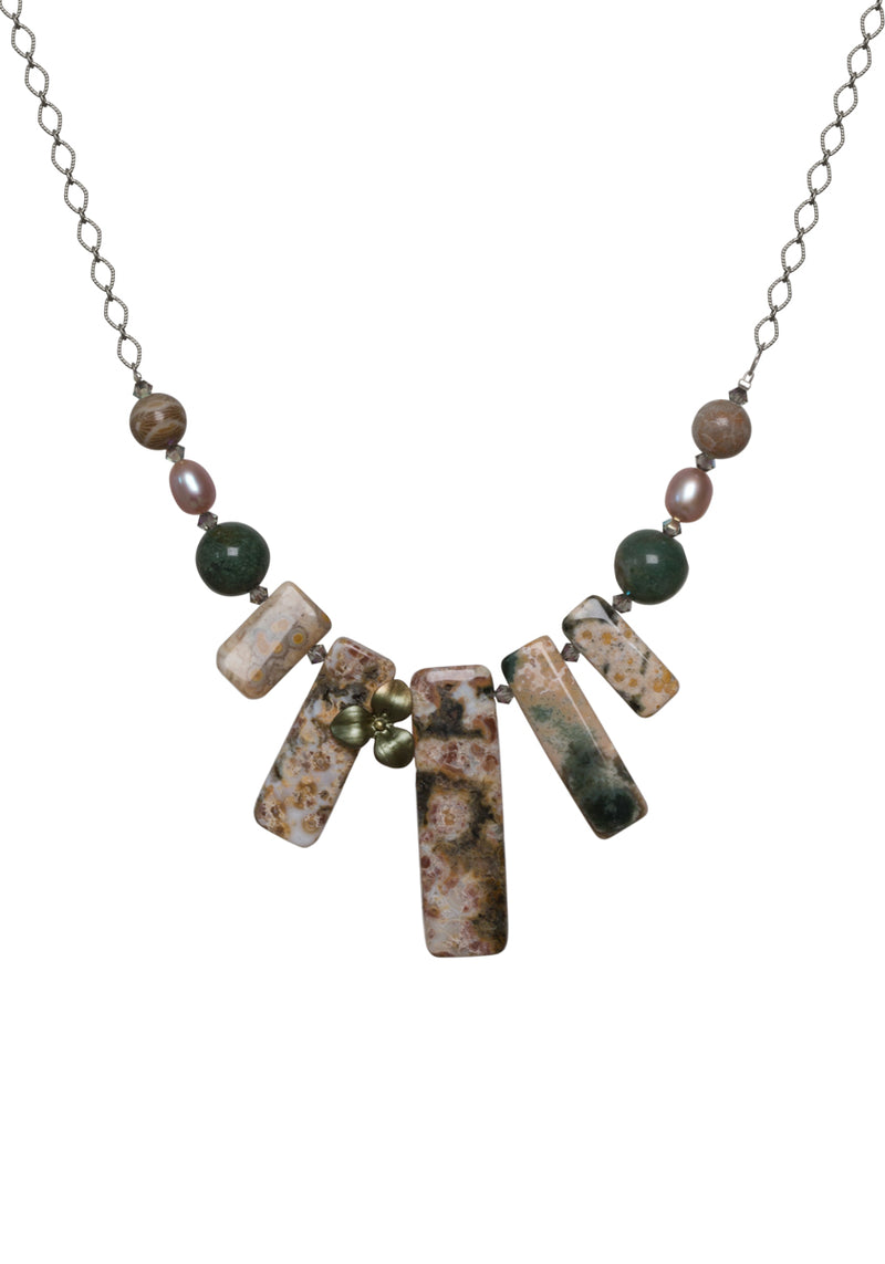 Ocean Jasper with Green Flower Necklace