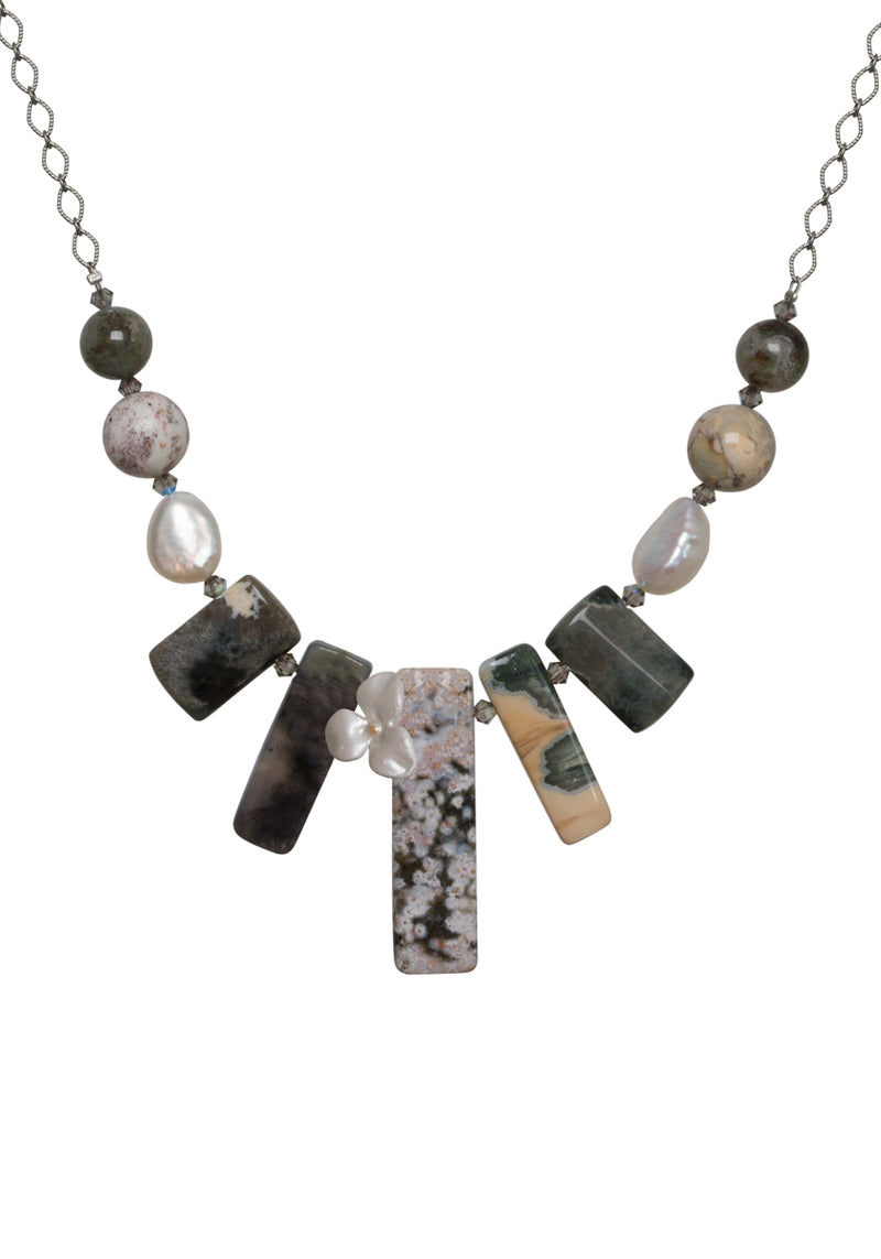 Ocean Jasper with White Flower Necklace