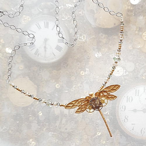 Beaded Steampunk Dragonfly Necklace.