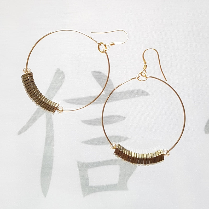 Hematite Hexagon Large Loop Earrings