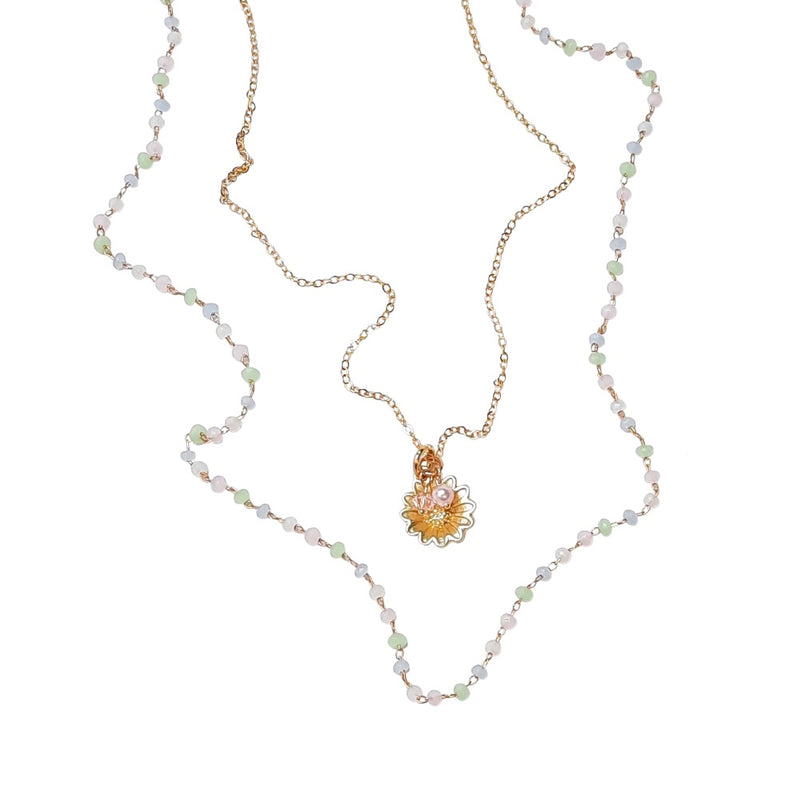 Sunflower Necklace, with extra Mini Opal Stacking Bead Necklace.