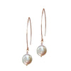 Freshwater Coin Pearl, Long Drop Earrings.
