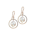 Freshwater Coin Pearl, Medium Loop Earrings.