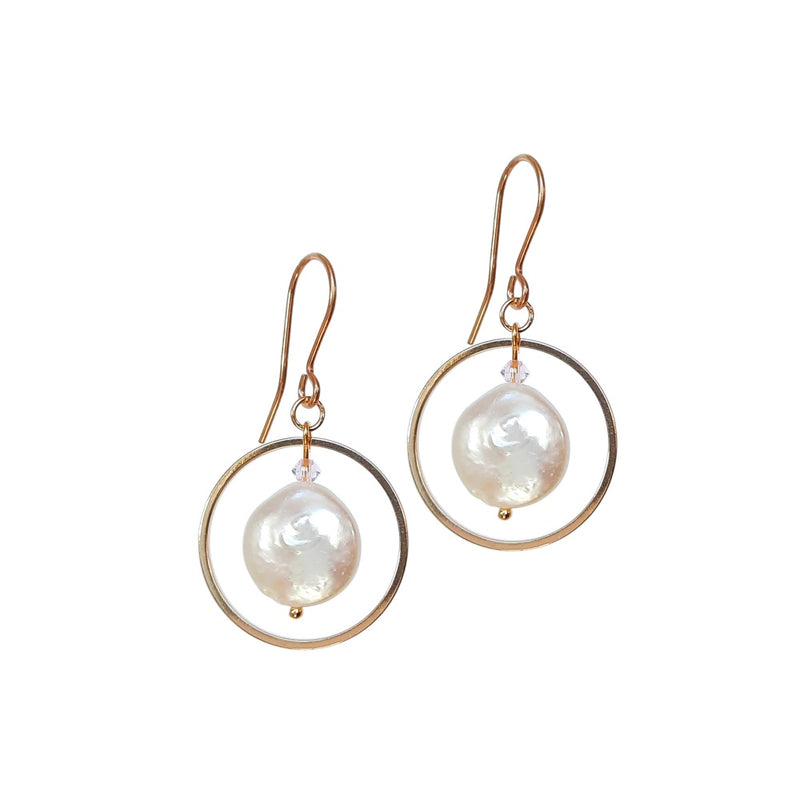 Freshwater Coin Pearl, Medium Loop Earrings.