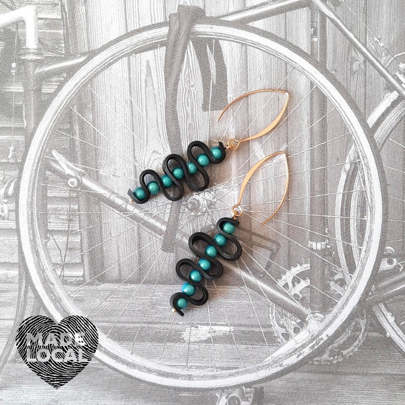 Up Cycle. Recycled Bicycle Inner Tyre Tube  Twisted Earrings.