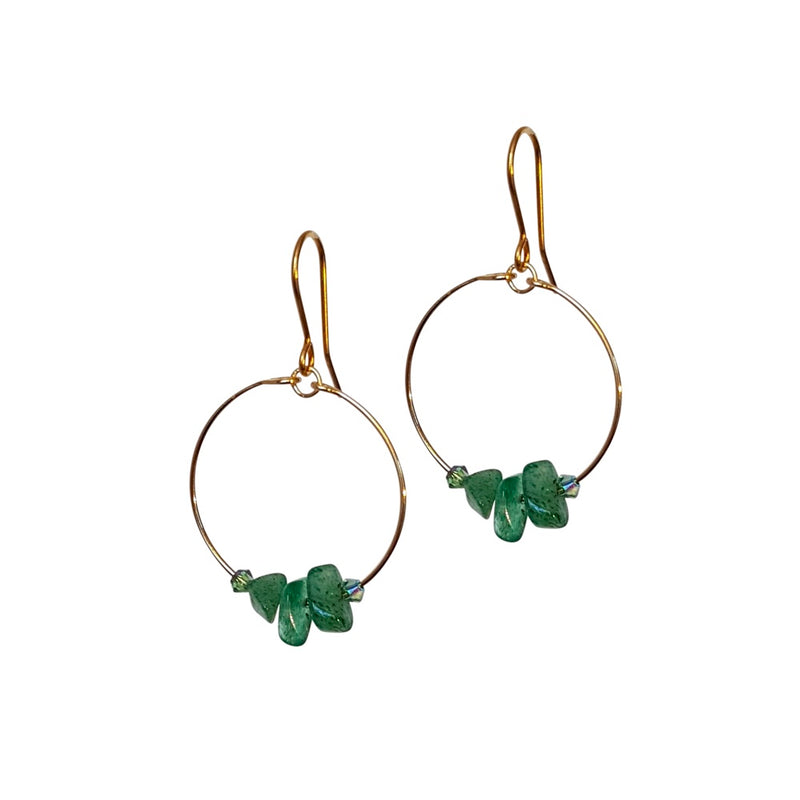 Gemstone Chip, Aventurine Loop Earrings