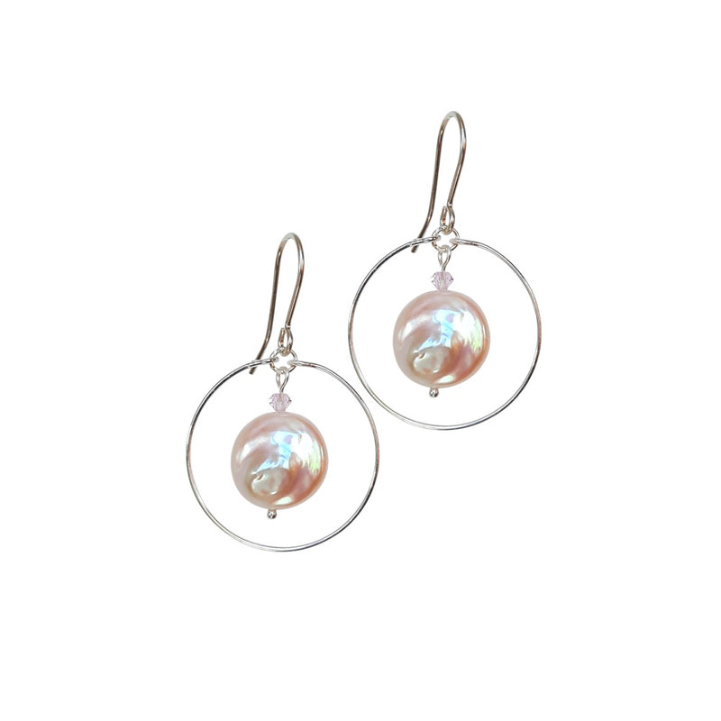 Freshwater Coin Pearl, Medium Loop Earrings.