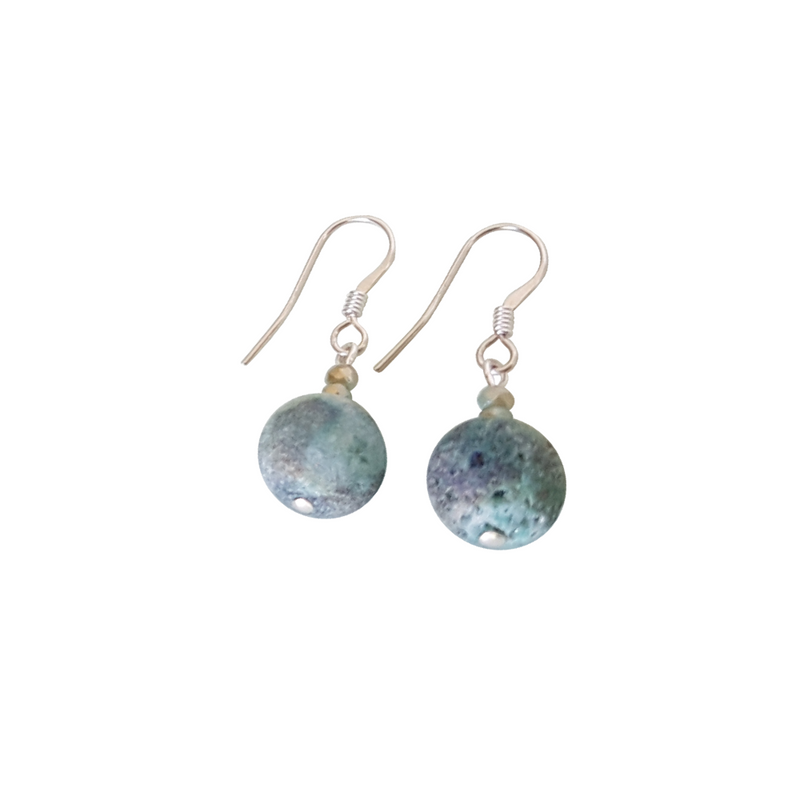 Geode Green Earrings, Silver finish.
