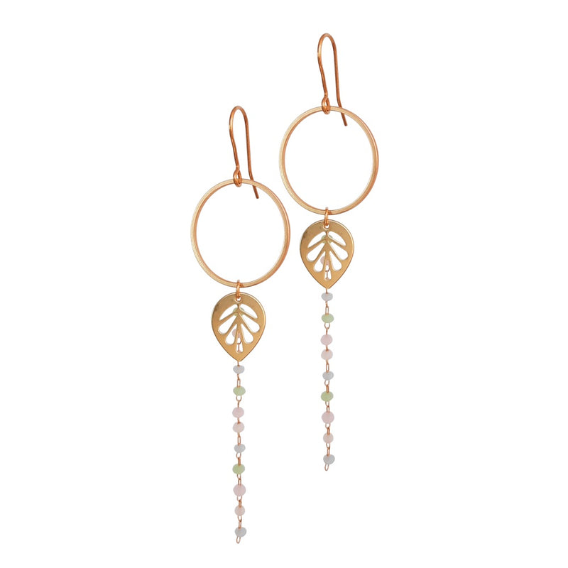Art Deco Leaf. Long Loop Earrings.