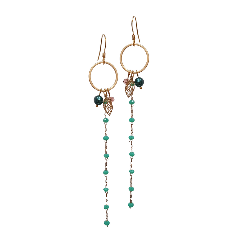Cherry Leaf Long Drop Earrings