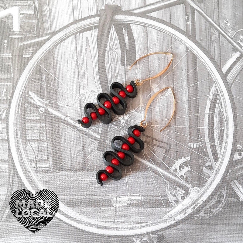 Up Cycle. Recycled Bicycle Inner Tyre Tube  Twisted Earrings.