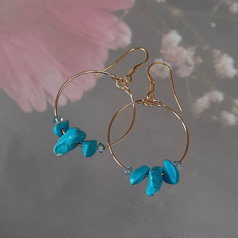 Gemstone Chip, Turquoise Howlite Chip Loop Earrings