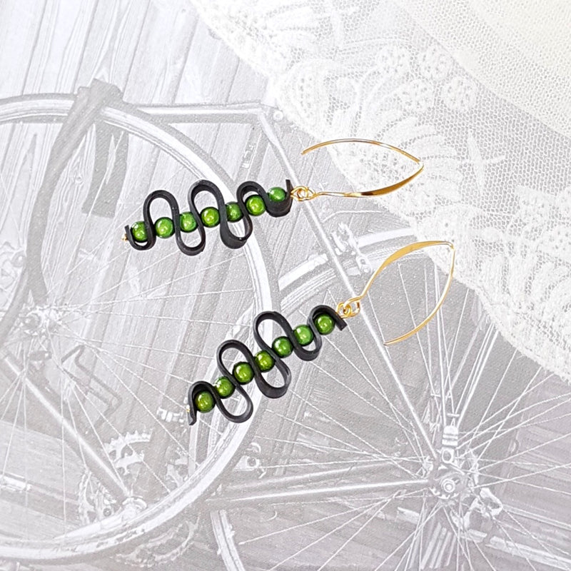 Up Cycle. Recycled Bicycle Inner Tyre Tube  Twisted Earrings.