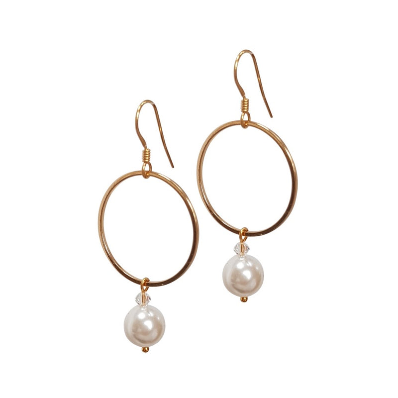 Pearl Loop Earrings. Swarovski Crystal Pearls.