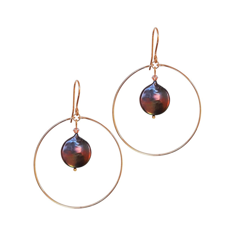 Freshwater Peacock Coin Pearl, Large Loop Earrings
