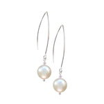 Freshwater Coin Pearl, Long Drop Earrings.
