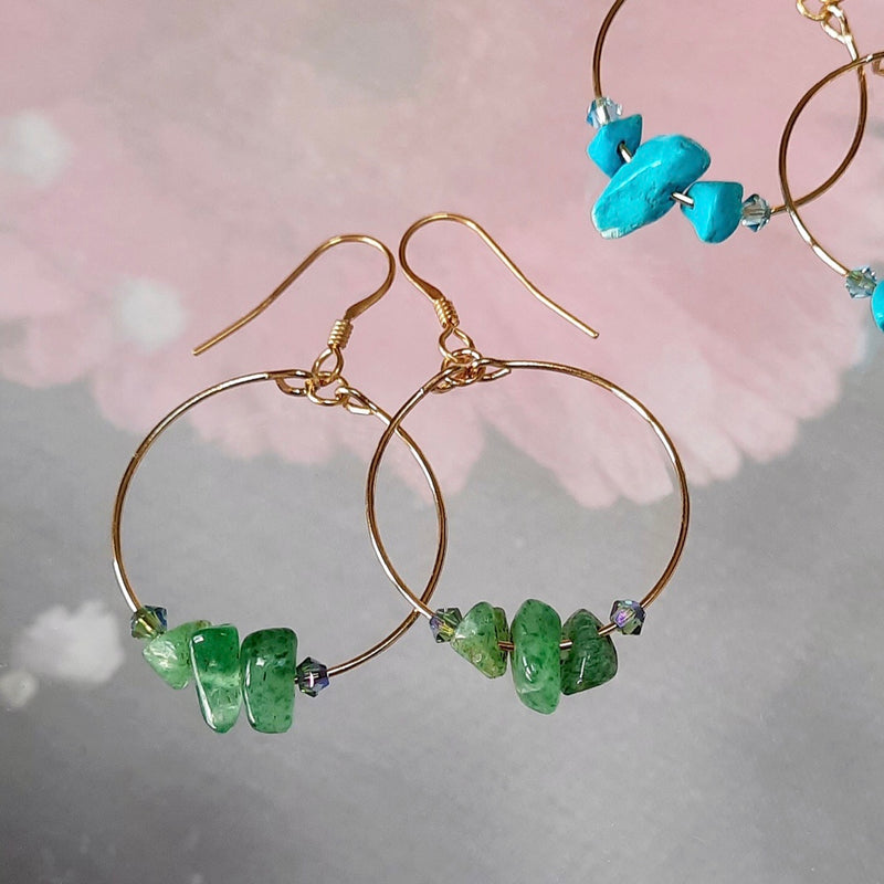 Gemstone Chip, Aventurine Loop Earrings