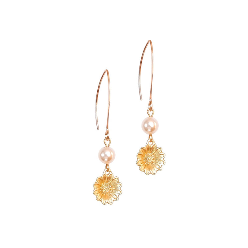 Sunflower with Pearl Earrings