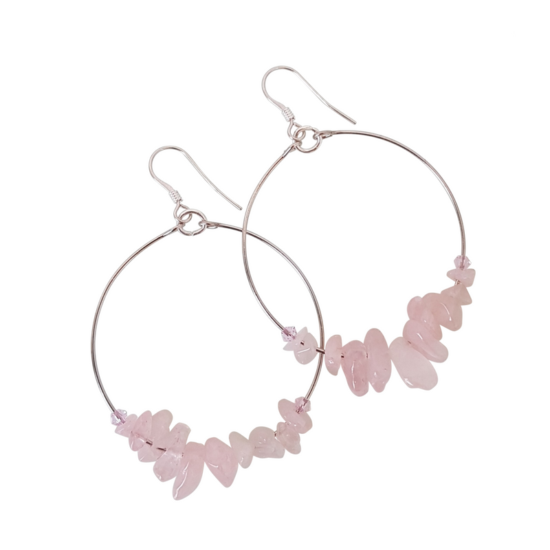 Gemstone Chip, Rose Quartz Large Loop Earrings.
