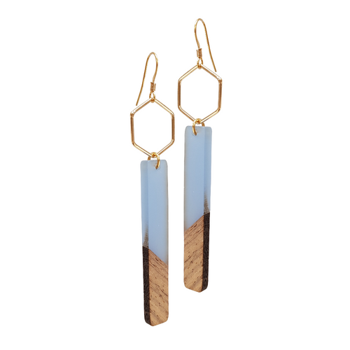 Rose Wood & Resin Goddess Earrings. Hexagon