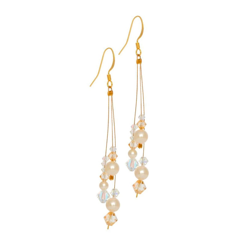 Gold Firework Earrings with Swarovski Pearls and Crystals.