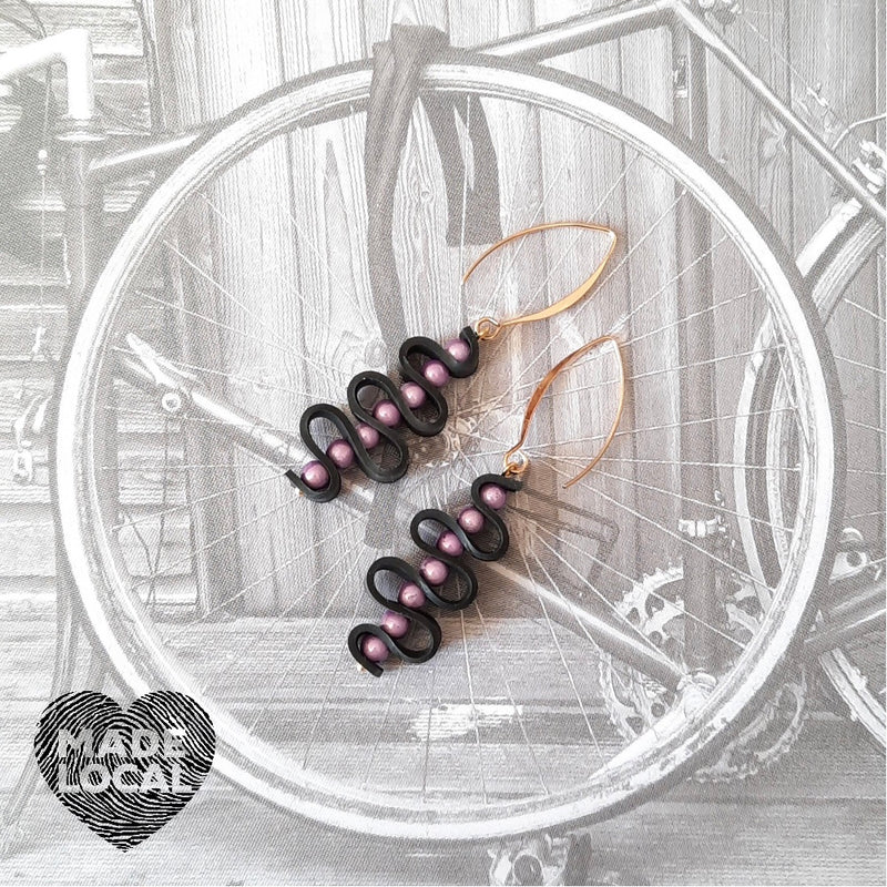 Up Cycle. Recycled Bicycle Inner Tyre Tube  Twisted Earrings.