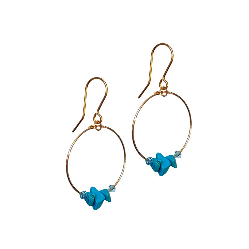 Gemstone Chip, Turquoise Howlite Chip Loop Earrings