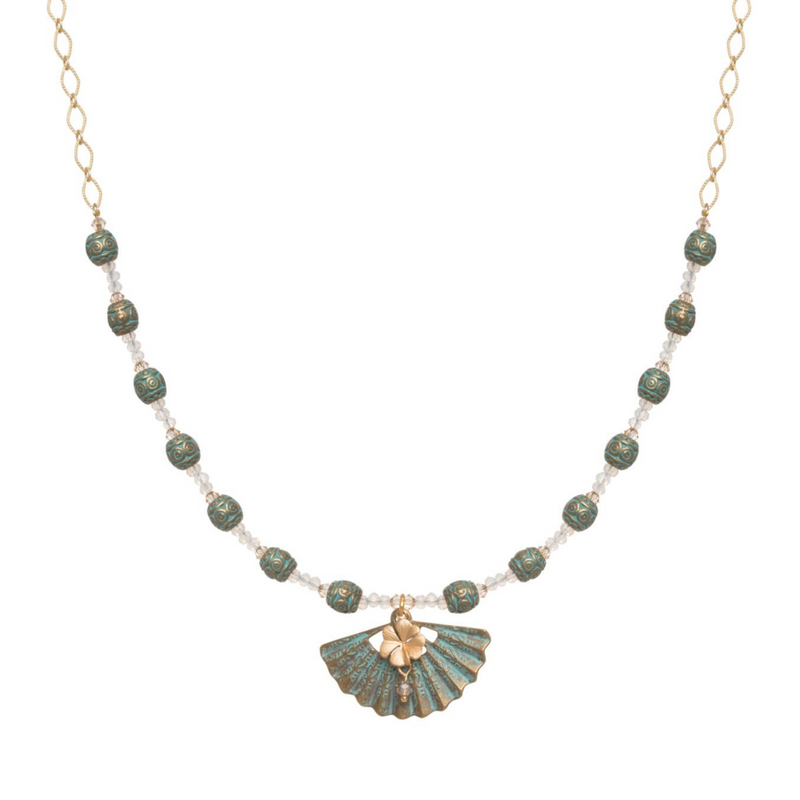 Verdigris Fan Beaded Necklace